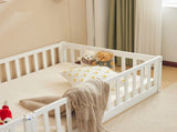 White Painted Pine Wood Fence Bed with Door and Deck Twin Children's Wooden Bed 16132731