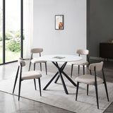 Modern Dining Chairs Set of 2, Curved Backrest Round Upholstered and Metal Frame, Light Grey W876110769