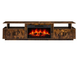 Rotted Wood Finish Embossed Fireplace TV Stand, 179*35*57.5cm, Particle Board, 4 Doors & 2 Shelves, 51173242