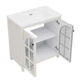 30 Inches Bathroom Vanity with Ceramic Sink, Faux Aged Finish, Vintage Rustic Bathroom Cabinet with N817P299512W