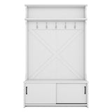 Hall Tree with Storage Bench, Entryway Bench with Drawer and 5 Hooks, Coat Rack with Display Shelf 64739294