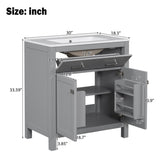 30" Bathroom Vanity with Ceramic Sink, Modern Gray Single Bathroom Cabinet with 2 Doors and a Shelf, N729P263155E