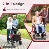New 2-in-1 Foldable Rollator Walker with 9 Inch Pneumatic Tires 14330842