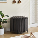 22.05"Wide Upholstered Round Pouf Ottoman Foot Rest with Black Metal Legs,Faux Fur Footstool for W3098P272528