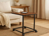 C-Shaped End Table with Wheels for Sofa Side, Bedside & Reading Corner Use, Brown 83517157
