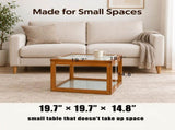 Small Square Coffee, Coffee with Storage - 2-Tier Real Bamboo & Fluted Glass Coffee W2641P566264