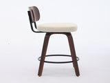 Swivel Bar Stools Set of 2, 26" Upholstered Faux Leather Counter Height Barstools with Walnut Back & W1143P300154