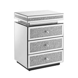 Mirrored Nightstand with 3 Drawers, Silver Nightstand with Crystal Inlay, Mirror End Table, Modern W1005P248529