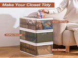 3 Pack Foldable Stackable Plastic Storage Bins with Removable Lids & Side Handles, Transparent Dark 93084240