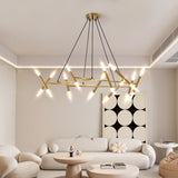 Golden Modern Chandelier Light Fixture, Branch Design with Frosted Tubes, Black Cords, Adjustable W1340P233169