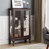 2 Doors Curio Cabinet with Tempered Glass Doors, Curio Cabinets with Mirrored Back Panel and W2275P178893