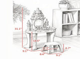 Multicolor Girls Vanity Set Castle Design Makeup Table with Mirror, Stool, Light, Music for 3-6 04051526