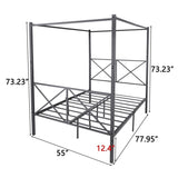 Metal Canopy Bed Frame, Platform Bed Frame with X Shaped Frame Full Black W84041891