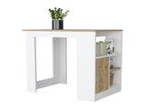 Aurora Kitchen Island with Open Compartment and Cabinet in White and Macadamia B062111733