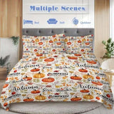 Pumpkin Autumn Leaves Design Quilt Set 3 Pieces Queen Size All Seasons Bedding Quilt Bed Set with 2 96849321