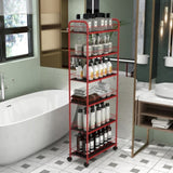 Red 6 Tier Slim Rolling Storage Cart, Mobile Shelving Unit with Wheels, Metal Wire Storage Shelving W2167P195984