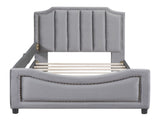 Twin Size Upholstered Daybed with Classic Stripe Shaped Headboard, Gray 56141620