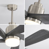 52 Inch Modern Ceiling Fan With Dimmable LED Light 5 Solid Wood Blades Smart Remote Control W934P264729