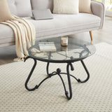 ZNTS 2 Piece Tempered Glass Surface Coffee Table Set, Decor Coffee Table Round End Side Table with Sturdy W2167P168793