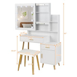 ZNTS FCH Particleboard Triamine Veneer 2 Drawers 1 Door 2 Shelves Mirror Cabinet 3 Light Bulbs Dressing 66162550