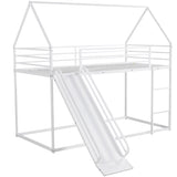 Twin over Twin House Bunk Bed with Ladder and Slide,White WF283081AAK