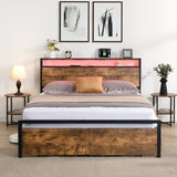 Full Size Bed Frame with Storage Headboard and 2 Drawers, LED Lights Bed with Charging Station, W1916126252