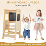 Multi-Use Toddler Kitchen Step Stool With Activity Chalkboard Adjustable Height & Rail - Natural 62270654