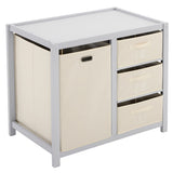 Wooden Frame Removable Top Gray Painted Pine Children's Cot with 3 Fabric Drawers 1 Fabric Bag 94766383
