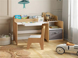 Kids Table and Chair Set with Storage Drawers House-Shaped Study Desk for Playroom Bedroom- Natural 44754457