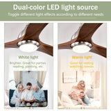 52" Solid Wood Blades Ceiling Fan With Light with Remote Control, Noiseless Reversible Motor, 6 60229797