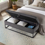 58.6" Bed Bench Metal Base with Storage Grey Velvet W1097119559