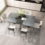 55.11" -70.86"Retro Rectangular Stretch Dining Table,Dark Grey stone Top And Relief Plate, W757P209558