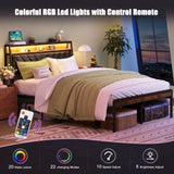 Full size Platform Bed Frame with 105-Degree Tilted Upholstered Headboard, Charging Station, LED W1903P195308