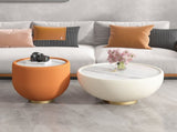 Modern Round Sintered stone Pattern Tabletop Leather Edge Sofa End Table with Metal Base,Luxurious W3081P293638