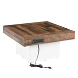 ON-TREND 31.4'' x 31.4'' Farmhouse Coffee Table with 2 USB Ports and Outlets, Brown Spliced Wood N721P189320K