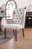Contemporary Ivory Fabric 2pcs Side Tufted Wingback Design Rustic Oak Solidwood Back Dining B011P200229