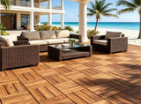 27 PCS Natural Acacia Wood Interlocking Deck Tiles, 12"12" Waterproof AntiSlip Outdoor Flooring 30465069