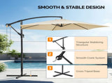 10FT Offset Patio Umbrella Cantilever Banana Umbrella with Crank Tilt Cross Base Khaki 57103469