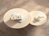 Round Coffee Table Handcrafted Relief Sturdy Pedestal Wooden Olive-Shaped Tea Table for Living Room W3081P255150