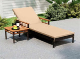 Outdoor Chaise Lounge with Side Table, 79" Mix Brown PE Rattan Recliner 4-Gear Backrest 400LBS 95390415