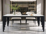 Modern 49" Rectangular Dining Table, White Marble-Look MDF Top with Black Metal Legs, Space-Saving W5123P548853