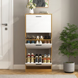 Shoe Storage Cabinet with 3 White Panel Flip Drawers, Freestanding Organizer for Entryway, Narrow W409P194946