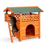 ZNTS 2-Story Wooden Feral Cat House Outdoor Indoor Kitty Houses with Door & Stairs & Weatherproof Roof, 60939221