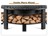 37in Round Double-Layer Wood- Pit with Mesh Grate, Black, with Attached Table Top 03927709