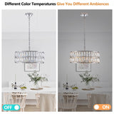 Modern Crystal Drum Chandelier, 6-Light Pendant Lighting Fixture with Silver Metal Frame for Living W1340P189448