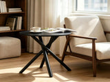 Modern Round Side Table with Crossed Metal Legs, 23.6" Small Accent End Table with Adjustable Feet, 07743307