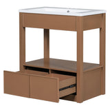 ZNTS 30" Bathroom Vanity with Sink Top, Bathroom Cabinet with Open Storage Shelf and Two Drawers, Brown 51882165