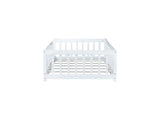 Twin Size Floor Bed with Fence without Door, Rubber Wood Floor Bed with Safety Guardrails,White W504P429335