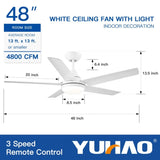 ZNTS 48 In Intergrated LED Ceiling Fan with White ABS Blade W1367P171202