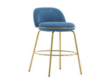 Rio Claro Indoor Metal Upholstered Barstool, Gold Finished Frame and Blue Upholstery, Set of 2 N775P268026U